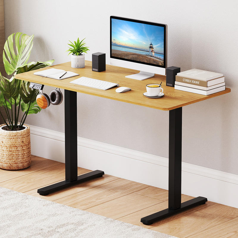 Desk Setup Black And Wood - Estructura de escritorio eléctrico de altura