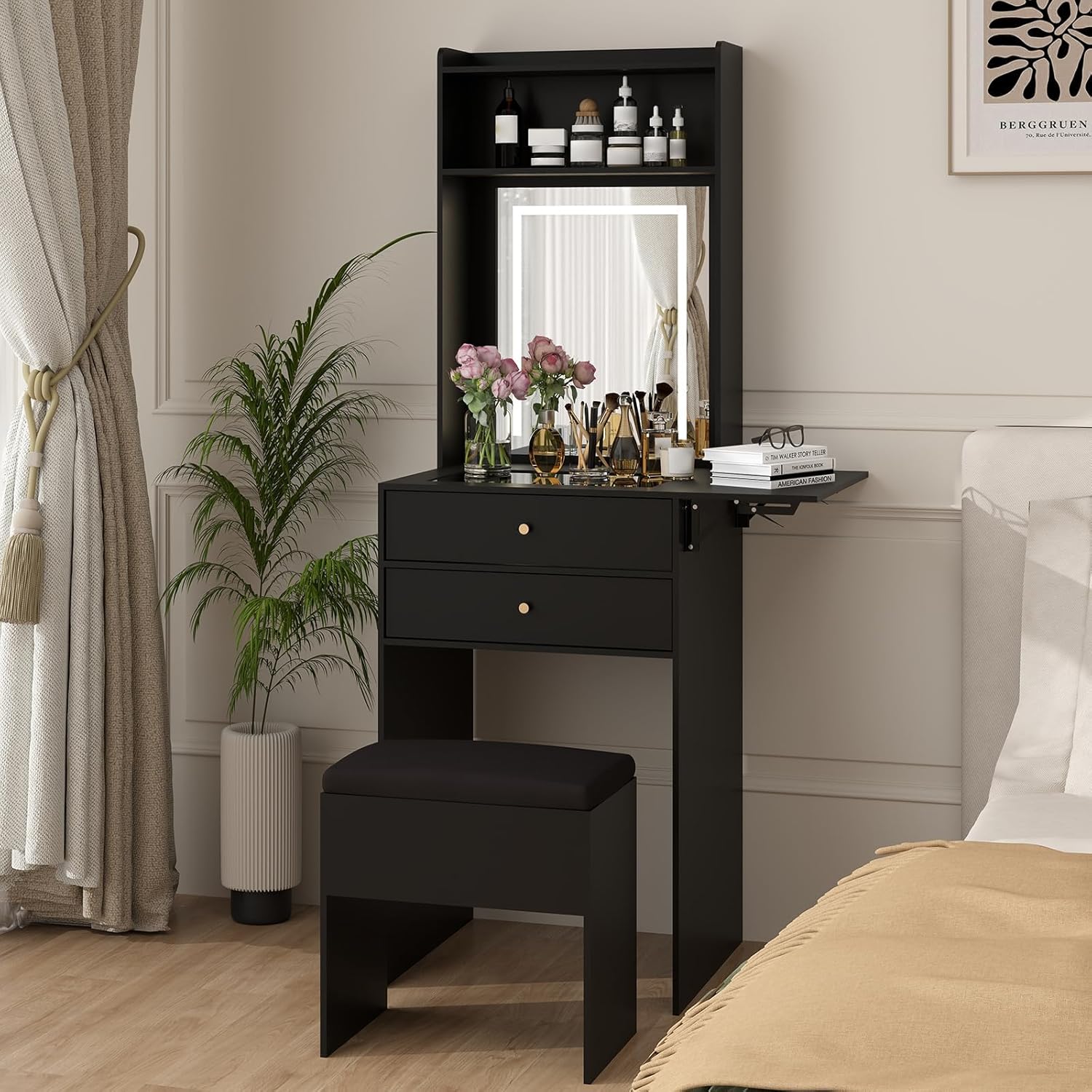 Desk Setup Black And Wood - Mini Tocador Negro para Dormitorio con