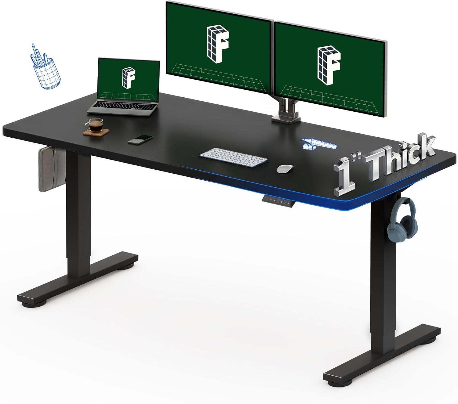 Desk Setup Black And Wood - Escritorio Eléctrico Ajustable en Altura FLEXISPOT