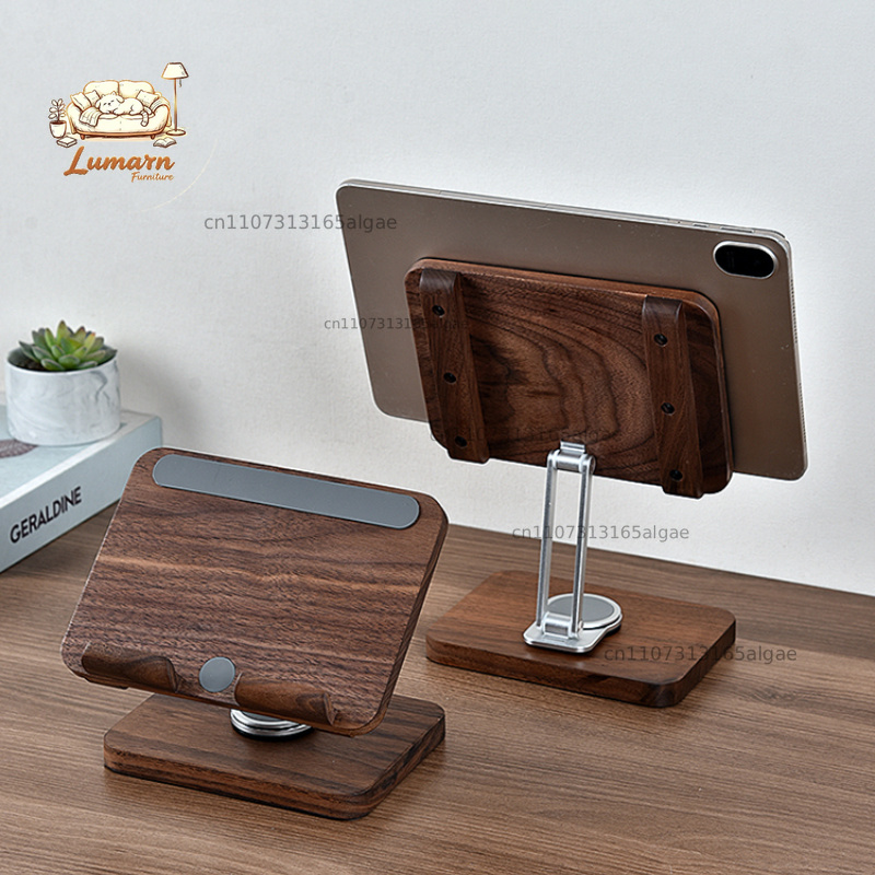 Desk Setup Black And Wood - Soporte para iPad de Madera de