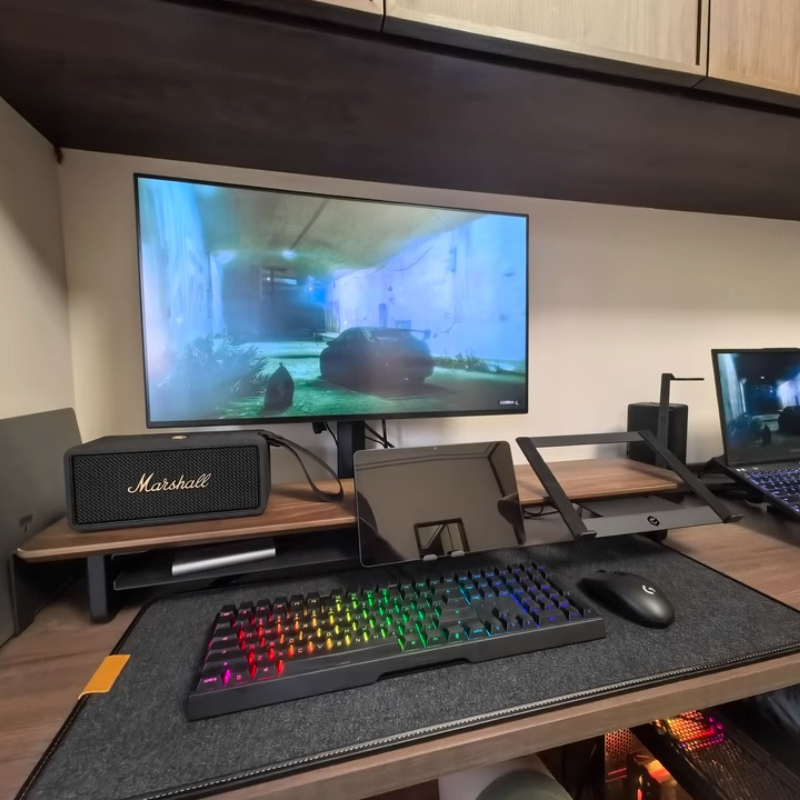 Desk Setup Black And Wood - Soporte elevador de Monitor Modular, organizador