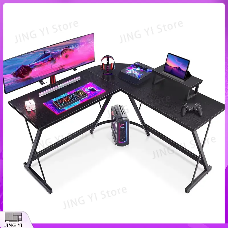 Desk Setup Black And Wood - Escritorio para Juegos en Forma de