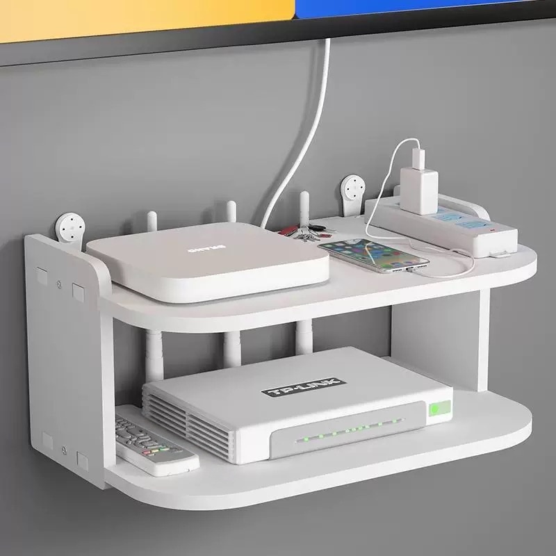 Desk Setup With Tv - Estante organizador de cables y router