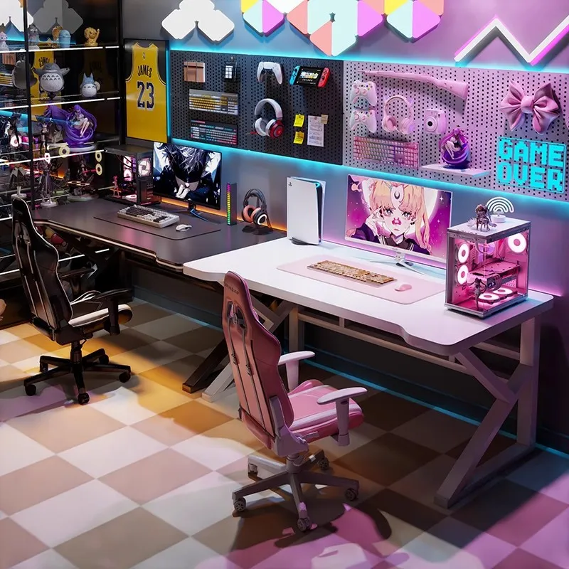Desk Setup Gaming Pc - Escritorio Doble para Videojuegos, Mesa Larga