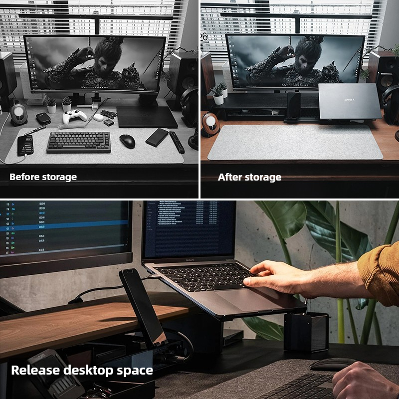 Soporte elevador de Monitor Mo - Desk Setup Black And Wood reseña y precio