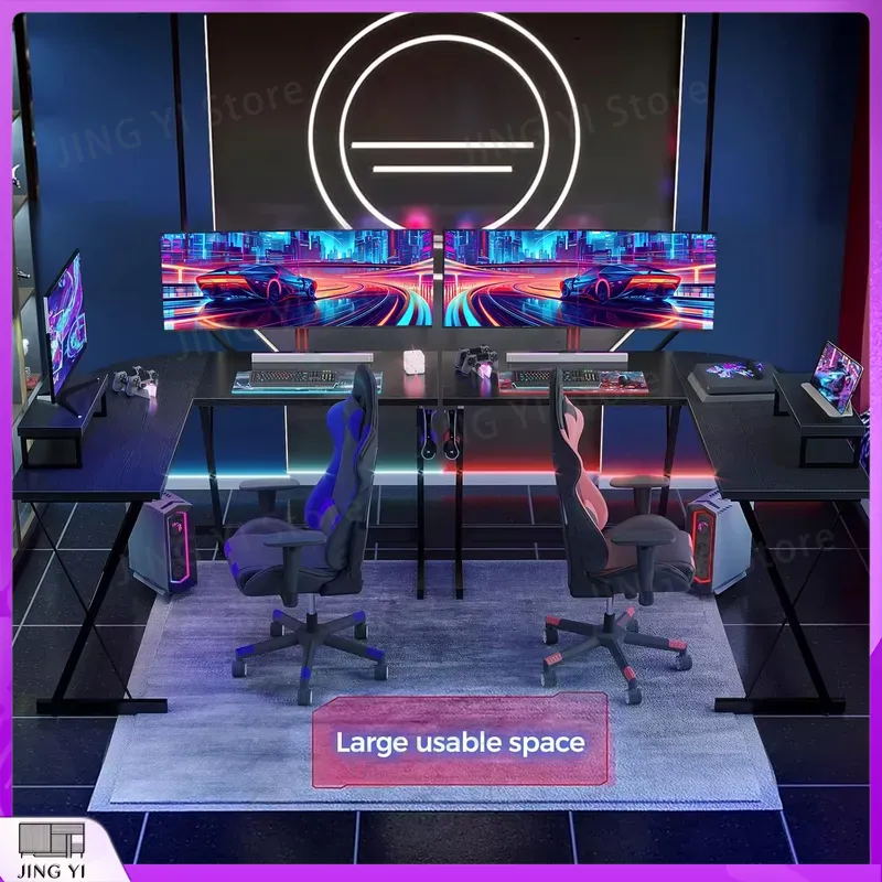 Escritorio para Juegos en Form - Desk Setup Black And Wood reseña y precio
