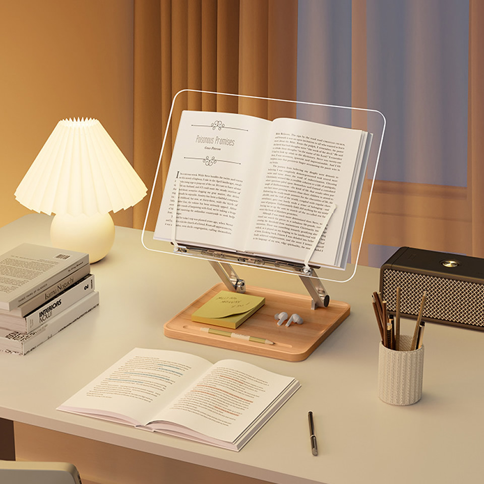 Soporte de lectura de madera c - Desk Setup Pink reseña y precio